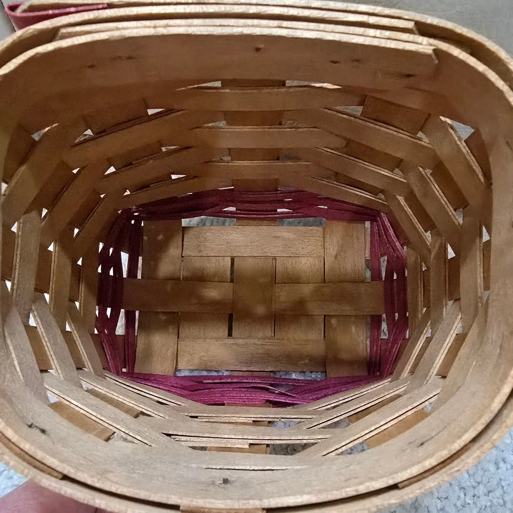 Vintage Workshops of Gerald E Henn Handwoven Wood Basket Red Trim Small Accent